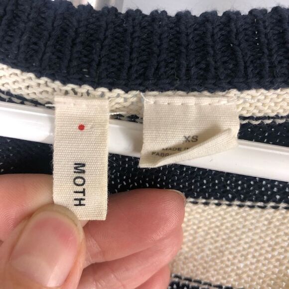 Anthropologie MOTH Blue Cream Stripe Batwing‎ Short Sleeve Knit Sweater Sz XS - Picture 5 of 5